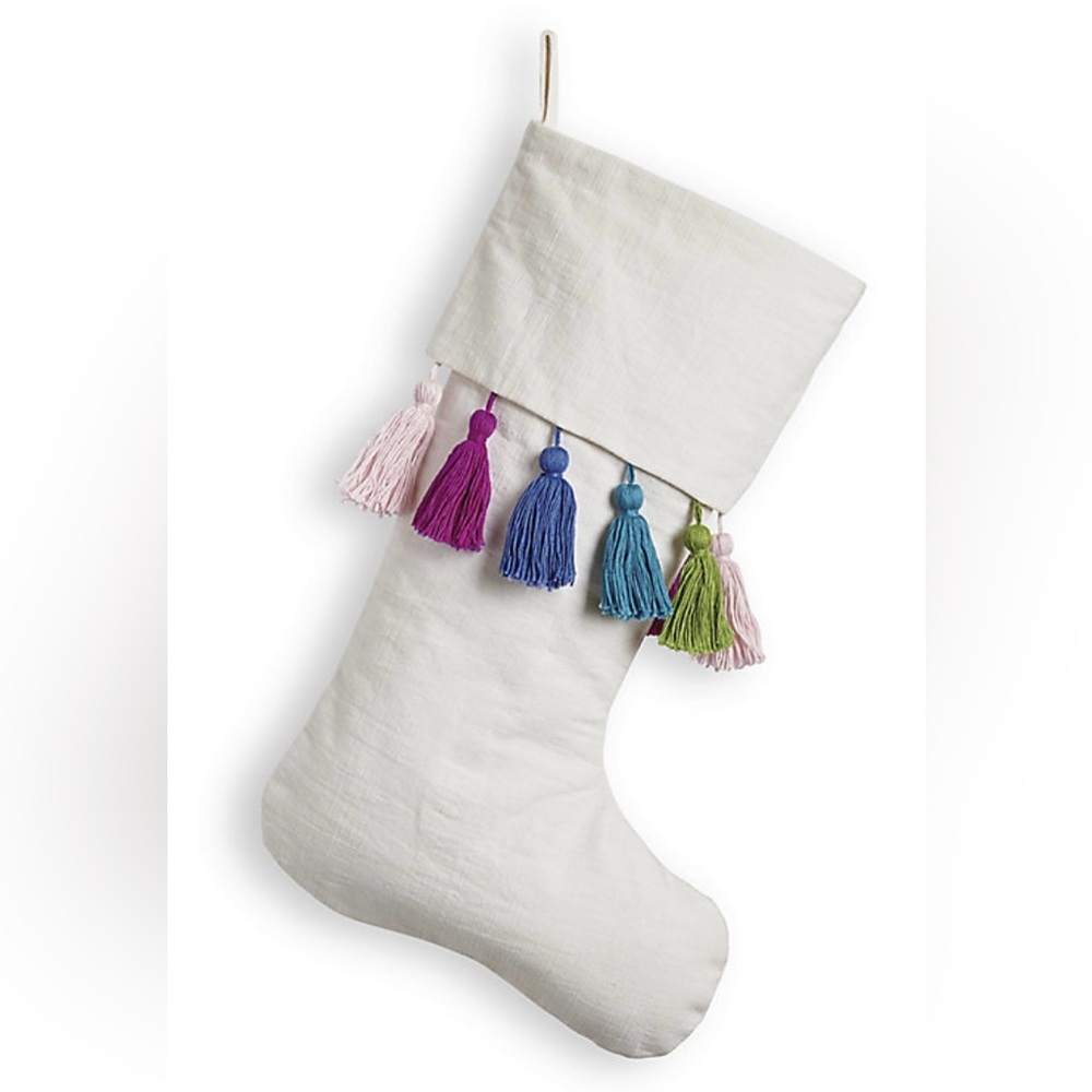 Grandinroad - Festive Stocking with Multicolor Tassels - 1 Pair / 2 Stockings
